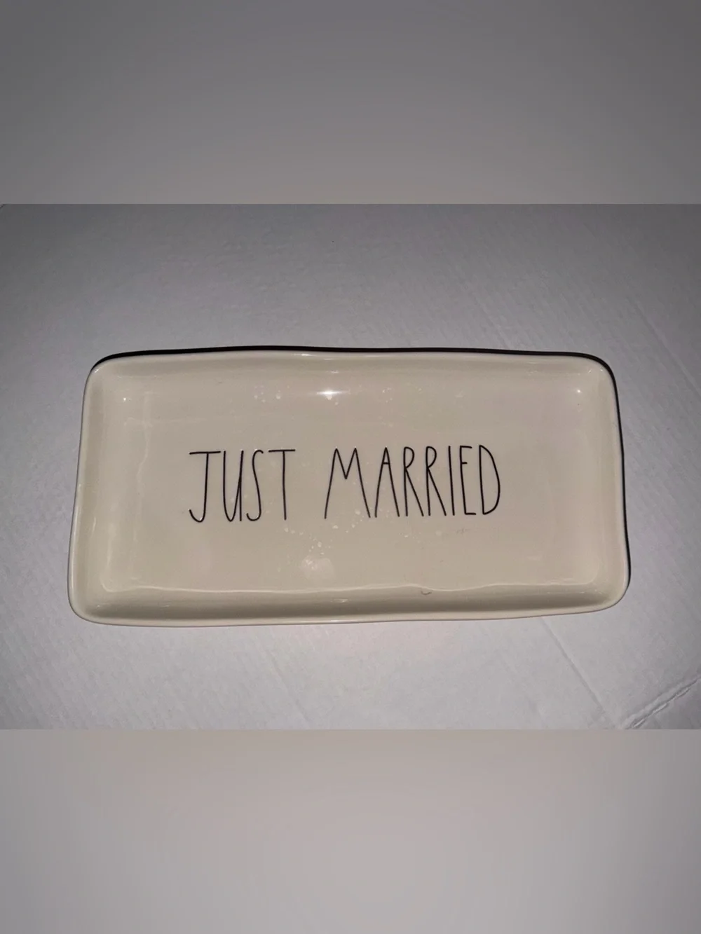 Rae Dunn Cream 'Just Married' Ceramic Trinket Tray